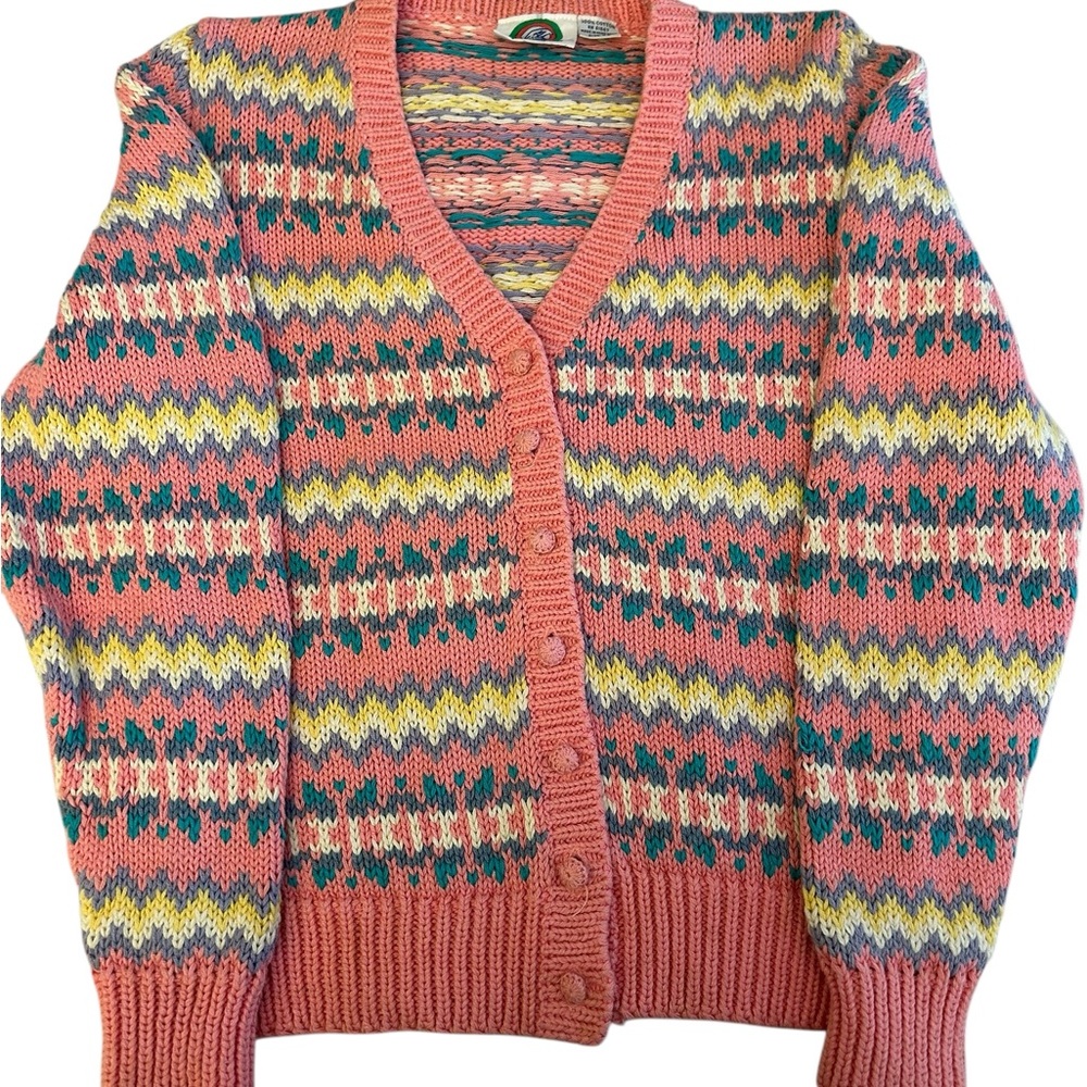 VTG 90s The‎ Eagle's Eye Cardigan Sweater Pastel Knit Women's Sz 38 (XS)